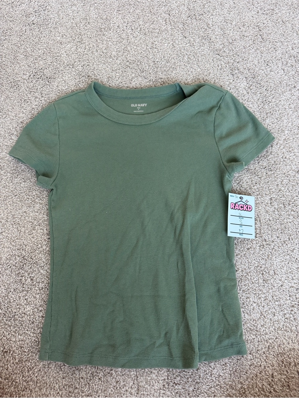 Old Navy Olive Green Ribbed Short Sleeve Tee